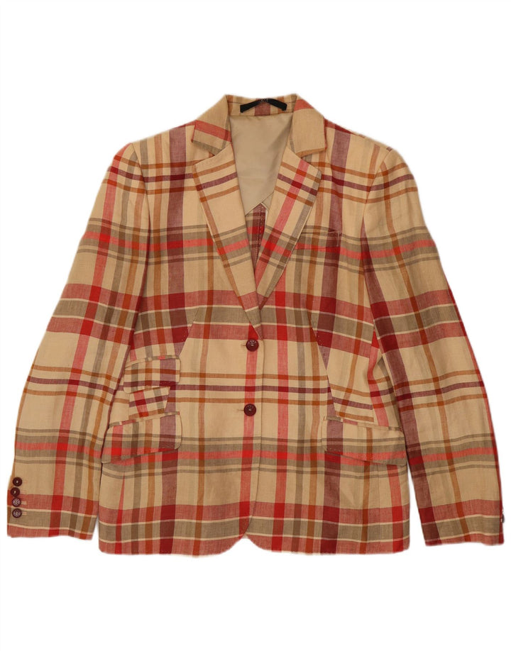 DAKS Damen-Blazerjacke mit 2 Knöpfen, Gr. 14, groß, beige kariertes Leinen