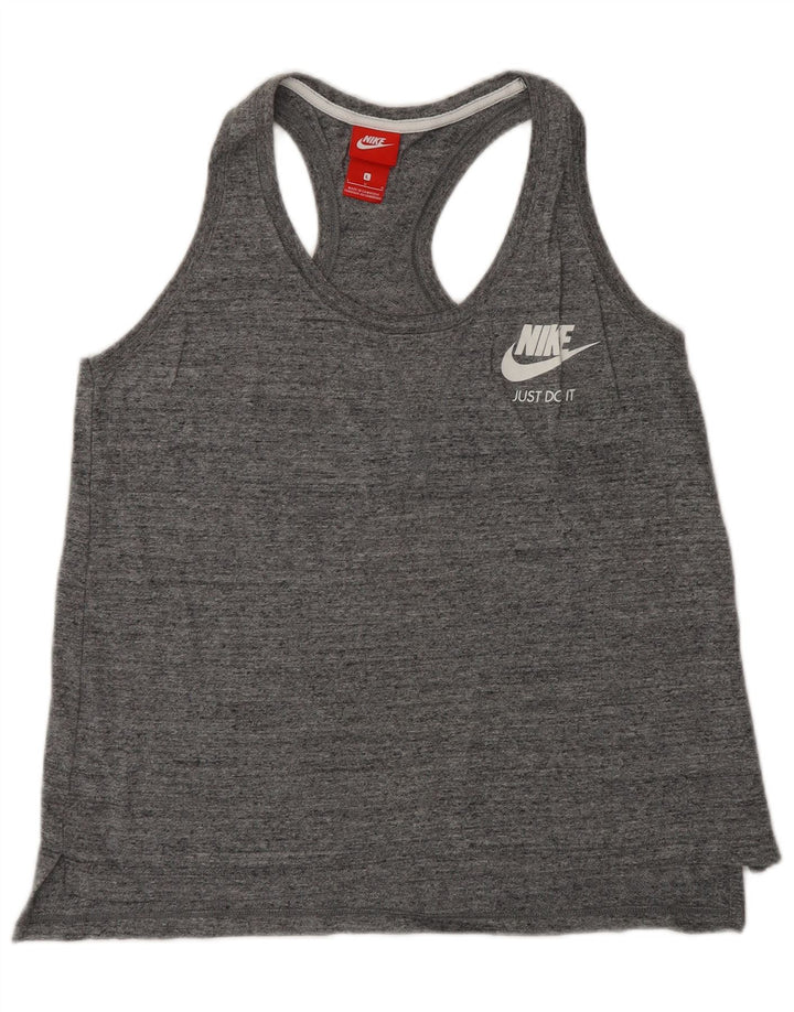 NIKE Damen-Trägershirt UK 14 Large Grau gefleckte Baumwolle