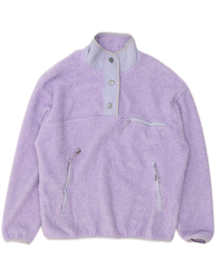 OYSHO Womens Oversized Button Neck Fleece Jumper UK 10 Small Purple