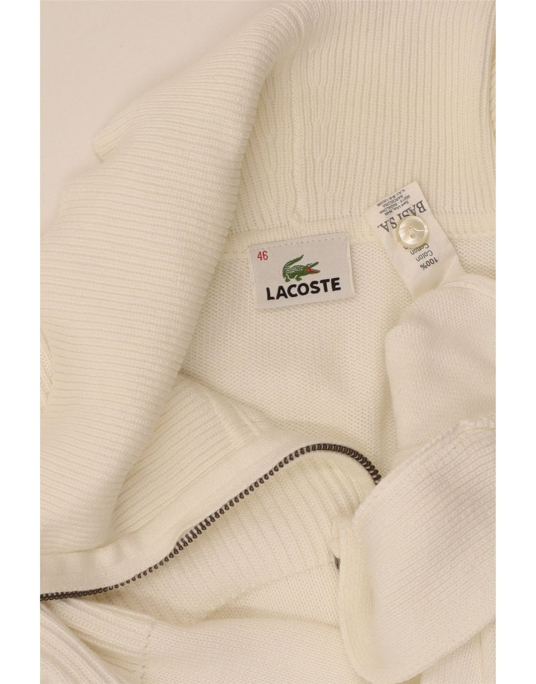 LACOSTE Damen Strickjacke Größe 46 XL Weiße Baumwolle