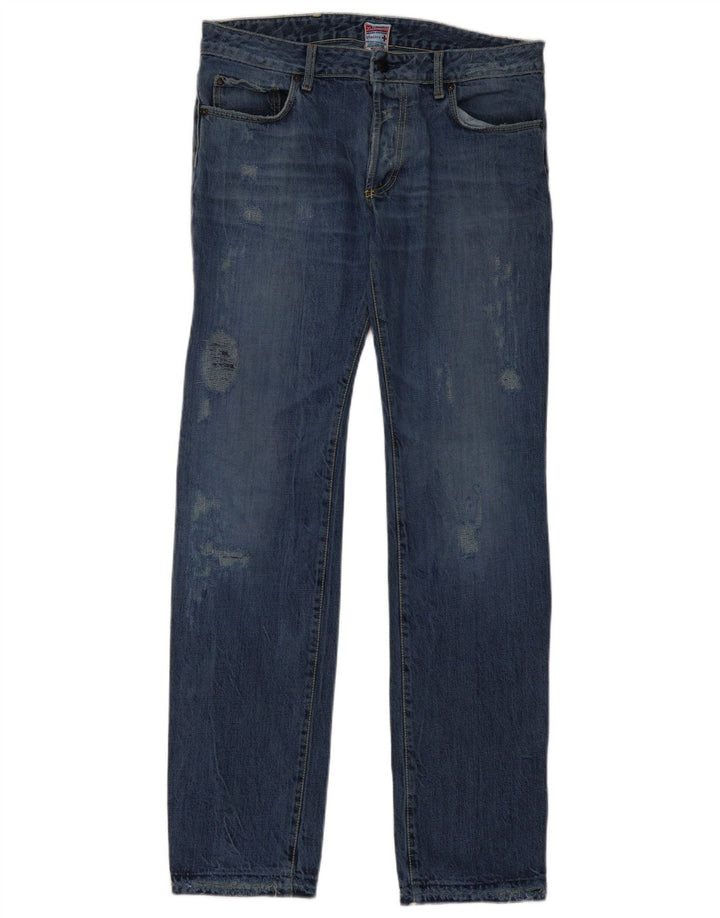 Zu Elements Damen Distressed Straight Jeans W32 L35 Blaue Baumwolle