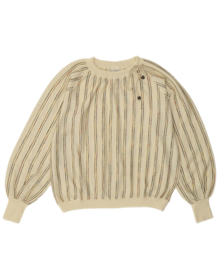 Vintage Damen Pullover mit U-Boot-Ausschnitt IT 42 Medium Off White gestreift