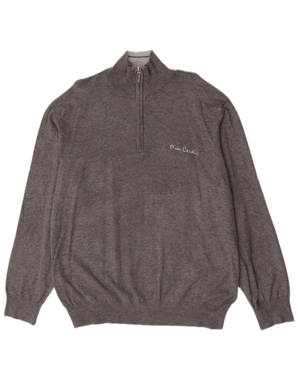 Pierre Cardin Herren-Pullover mit Reißverschluss am Hals, 2XL, graue Viskose, klassisch