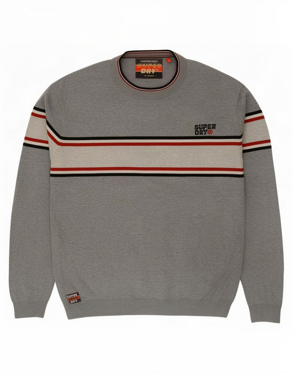 Superdry Herren-Pullover mit Rundhalsausschnitt, XL, graue Farbblock-Baumwolle