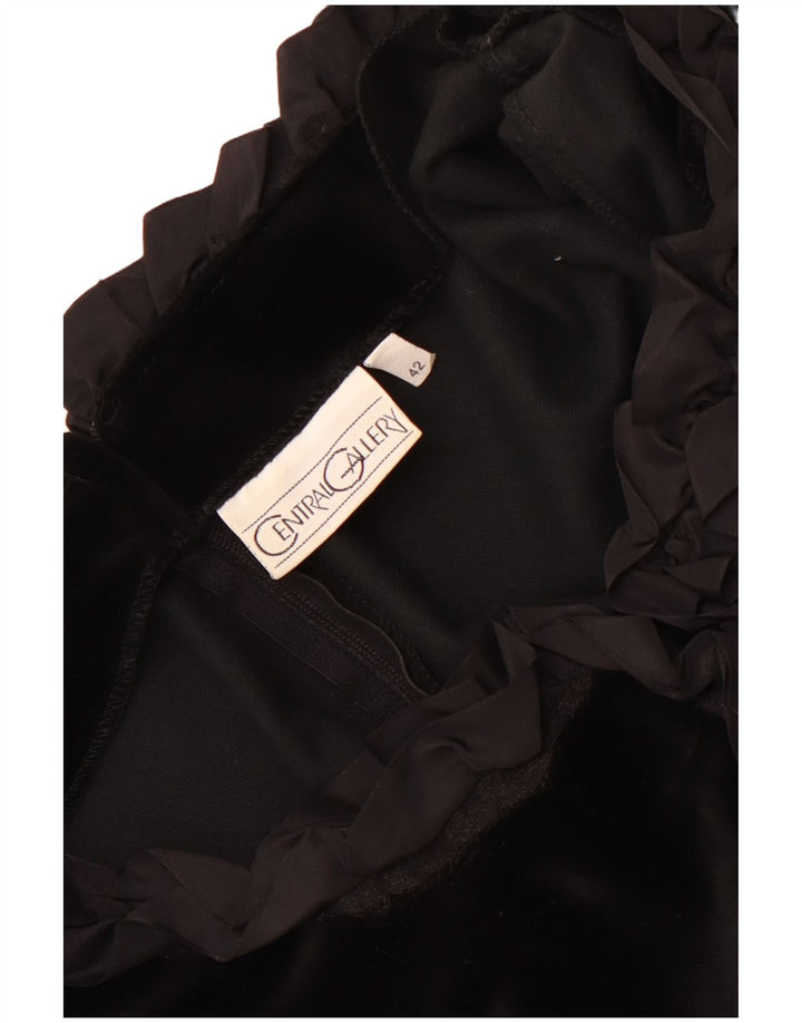 Vintage Damen Maxikleid mit Rüschen vorne IT 42 Medium Schwarz