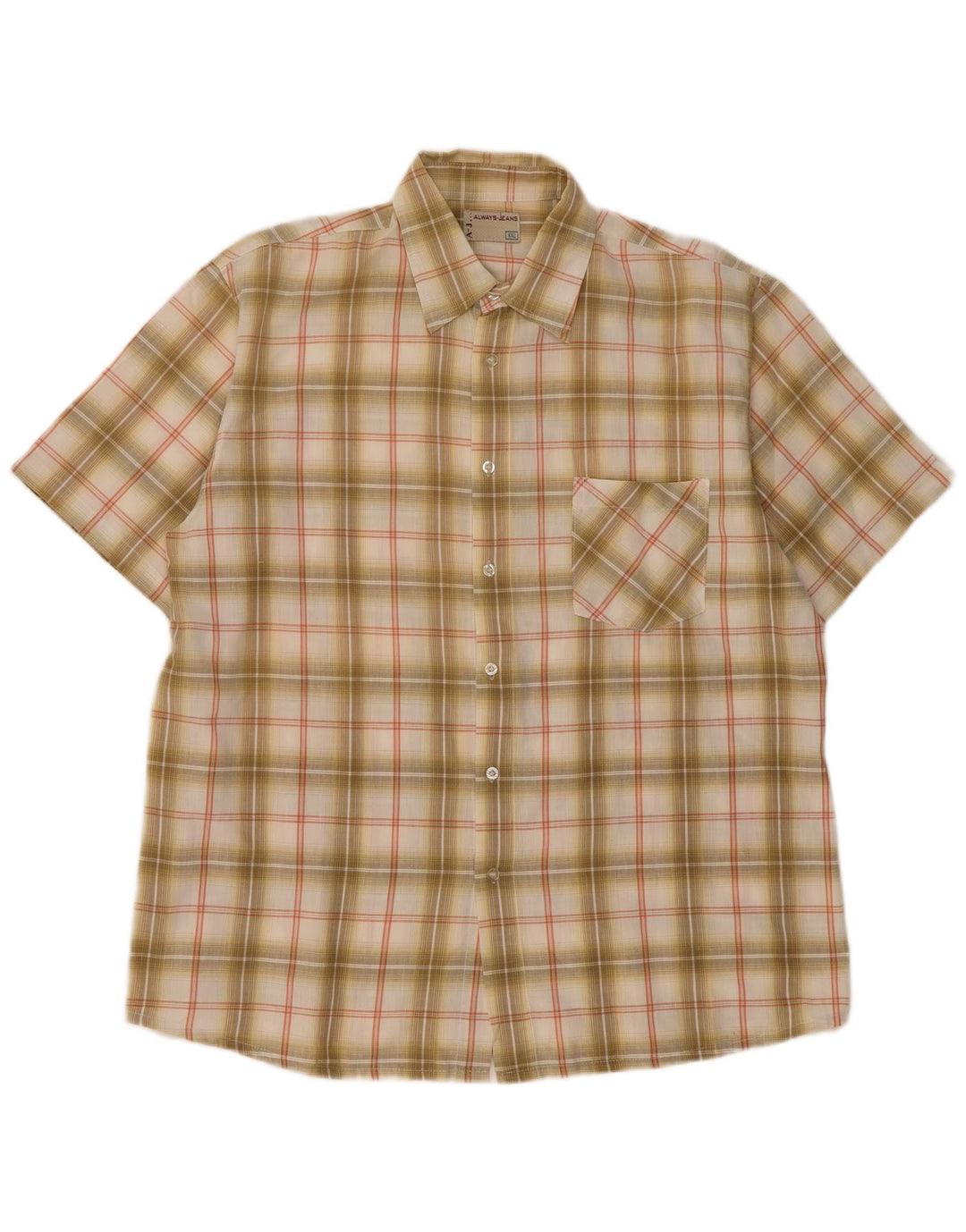 Vintage Herren Kurzarmhemd 2XL Beige Karo