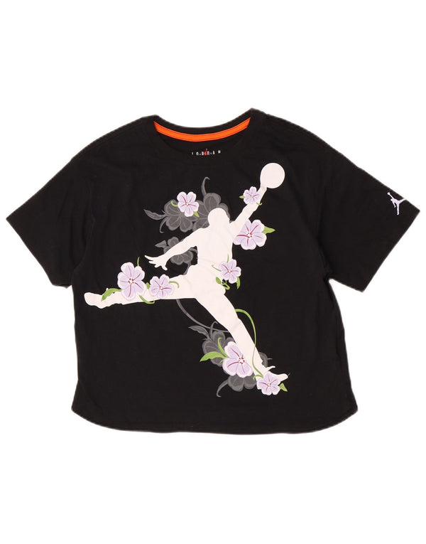 Jordan Mädchen-T-Shirt mit Grafik, 13–14 Jahre, XL, schwarze Baumwolle mit Blumenmuster