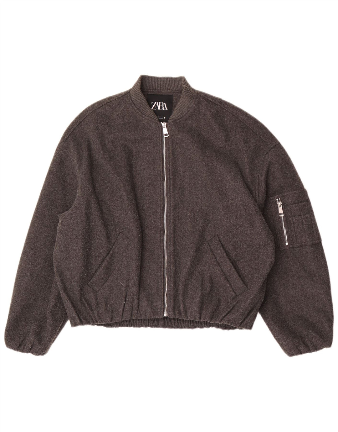 Zara Damen Übergroße Bomberjacke UK 6 2XS Graues Polyester