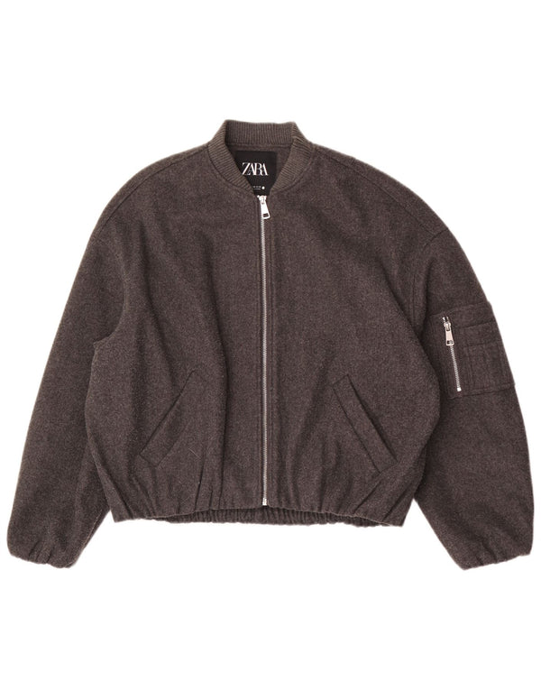 Zara Damen Übergroße Bomberjacke UK 6 2XS Graues Polyester