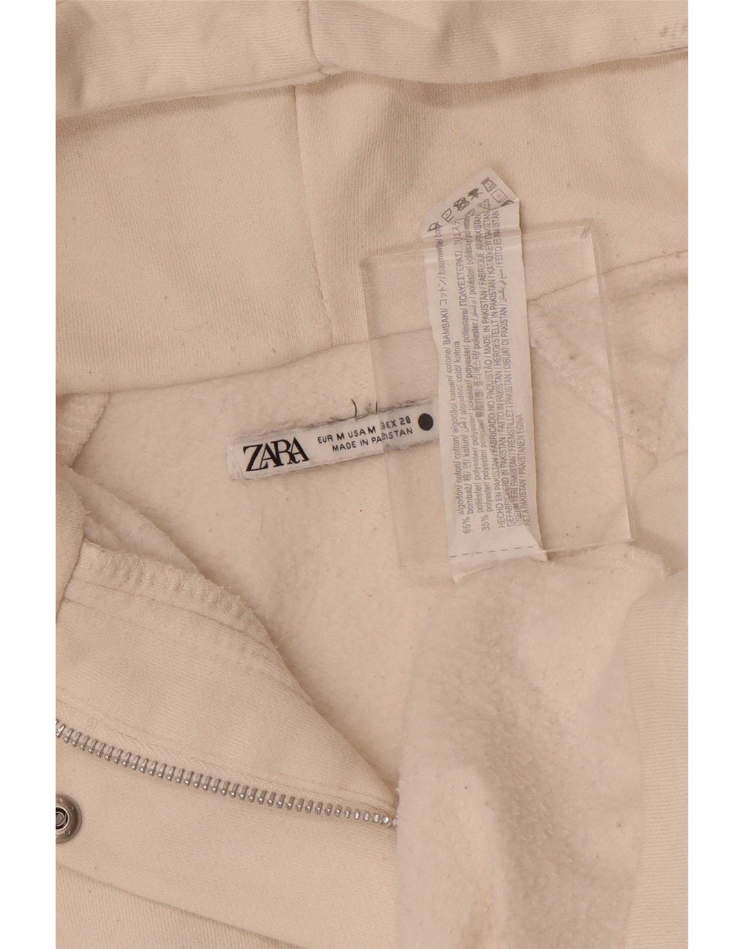 Zara Damen Übergroßer Kapuzenpullover UK 14 Mittelweiße Baumwolle