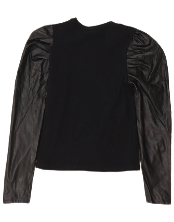 Zara Damen Langarm-Blusenoberteil UK 12 Medium Schwarz Polyester