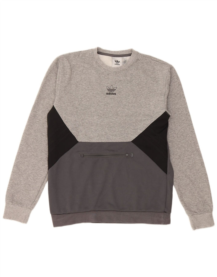 ADIDAS Herren Sweatshirt Pullover Small Grau Colourblock Baumwolle