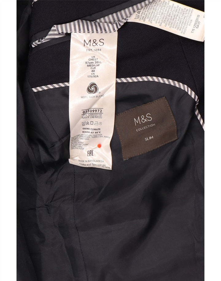 Marks & Spencer Herren-Blazer mit 2 Knöpfen, schmale Passform, UK 38, mittleres Marineblau