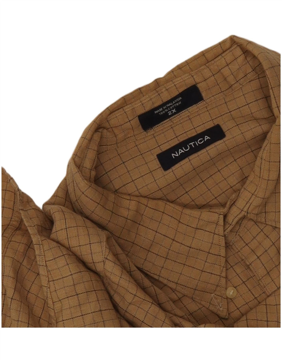 Nautica Herren-Flanellhemd 2XL, beige karierte Baumwolle