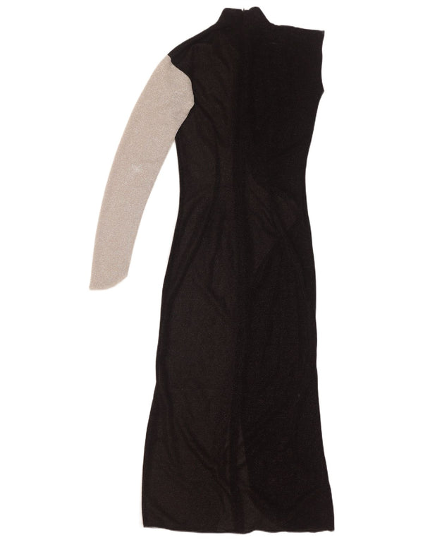 Vintage Damen Maxi One Shoulder Kleid UK 10 Small Schwarz Colourblock