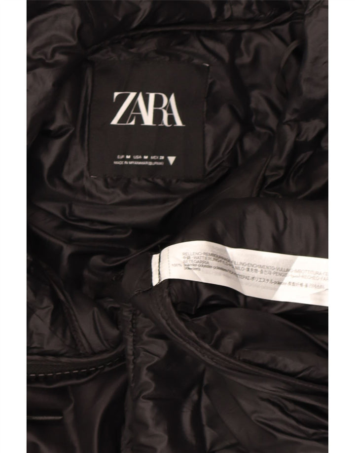 Zara Damen Poncho mit Kapuze, gepolsterte Jacke, Mittelschwarz, Polyester