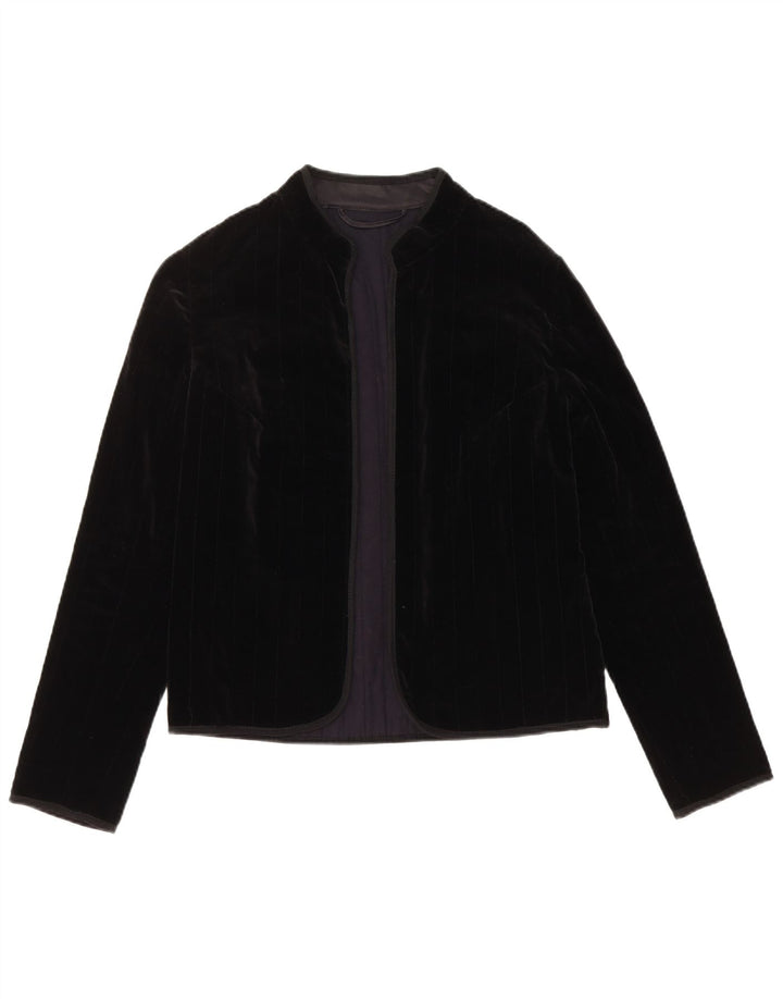 VINTAGE Offene Samt-Blazerjacke für Damen, UK 12, Mittelschwarz