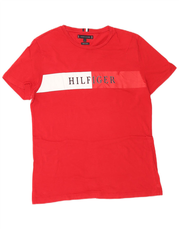 Tommy Hilfiger Herren-T-Shirt mit Grafik, groß, rot, Colourblock-Baumwolle