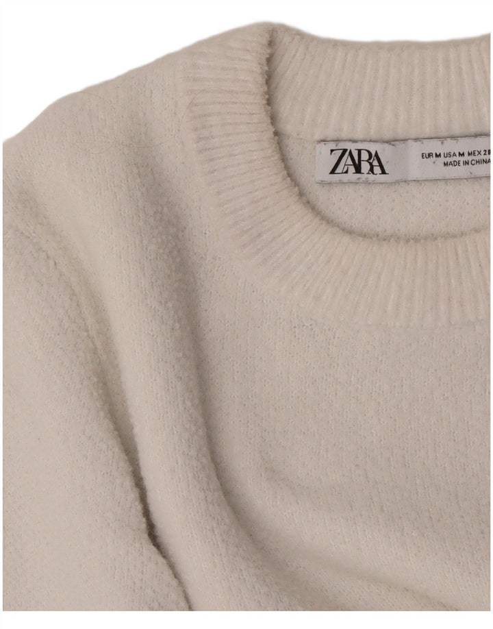 Zara Damen Crop Crew Neck Pullover Pullover UK 12 Mittelweiß