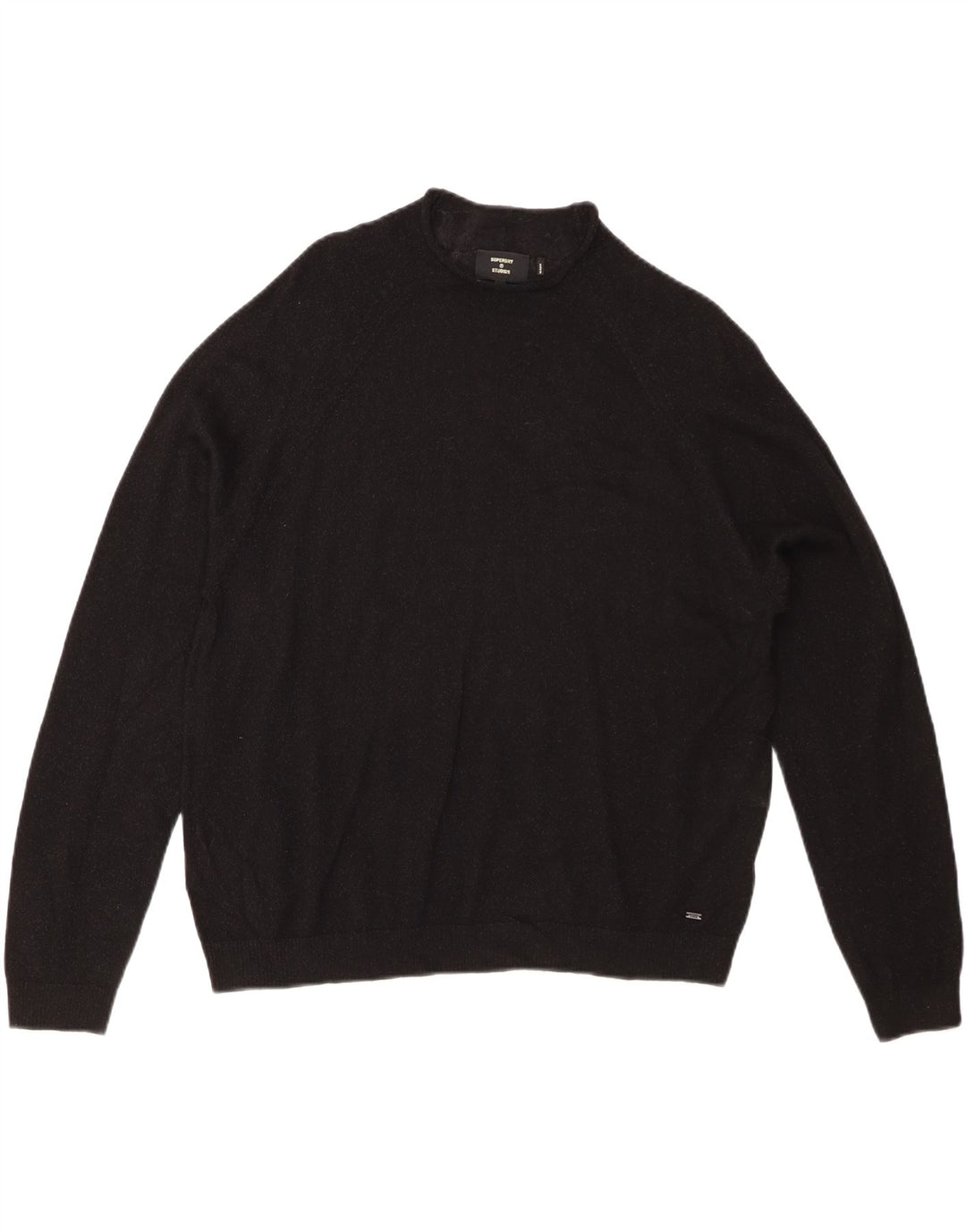 SUPERDRY Damen-Pullover, bauchfrei, Rundhalsausschnitt, Gr. 40, Größe L, schwarze Wolle