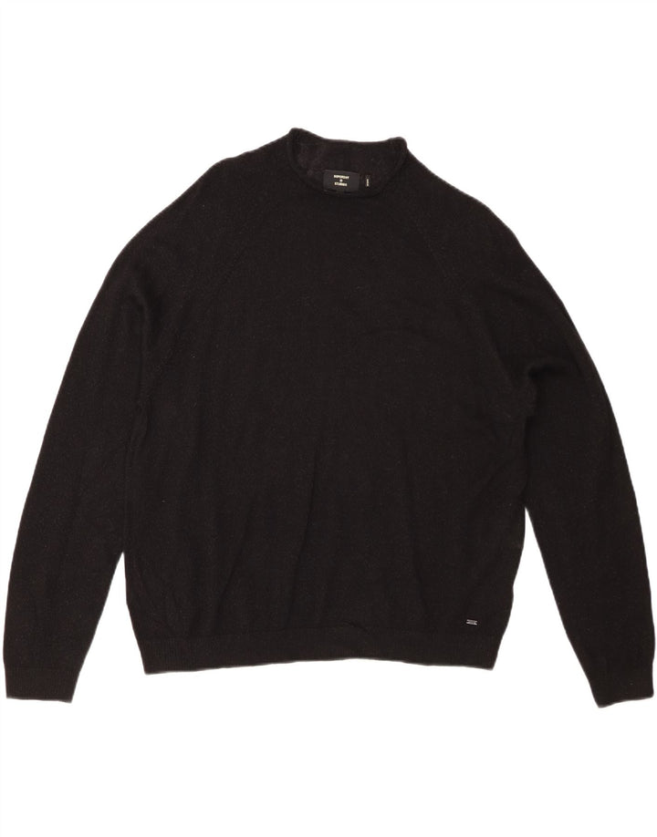 SUPERDRY Damen-Pullover, bauchfrei, Rundhalsausschnitt, Gr. 40, Größe L, schwarze Wolle