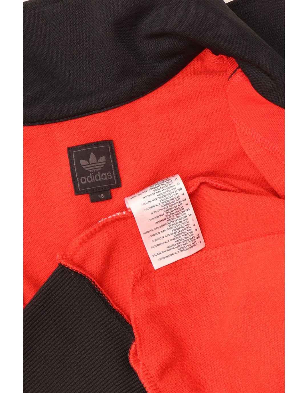 Adidas Damen-Trainingsanzug-Top-Jacke, EU 38, mittelrote Colourblock-Baumwolle