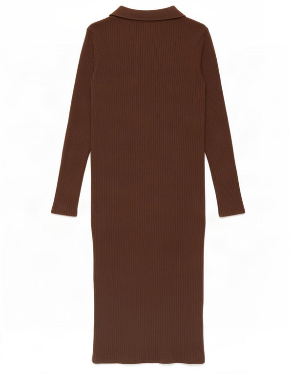 Zara Damen Langarm-Pulloverkleid UK 12 Mittelbraune Baumwolle