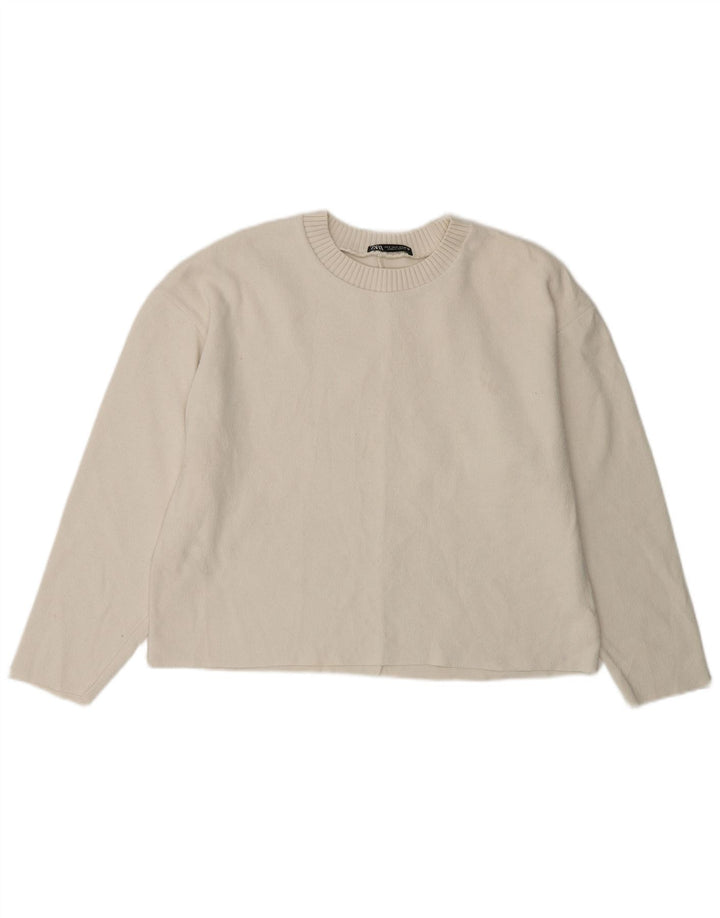 ZARA Damen-Pullover, übergroß, bauchfrei, Rundhalsausschnitt, Gr. 10, Größe S, Weiß