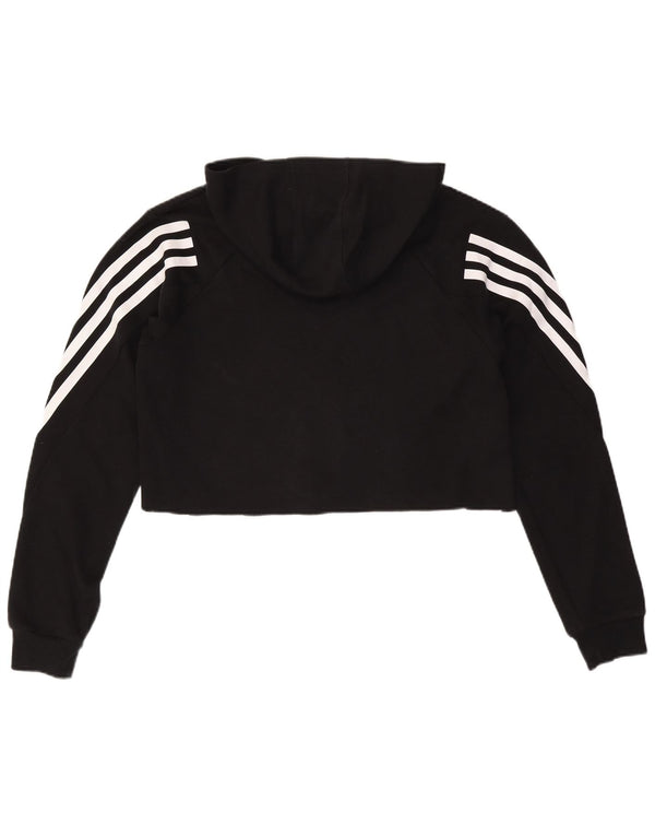 ADIDAS Damen Crop Hoodie Pullover UK 14 Medium Schwarz