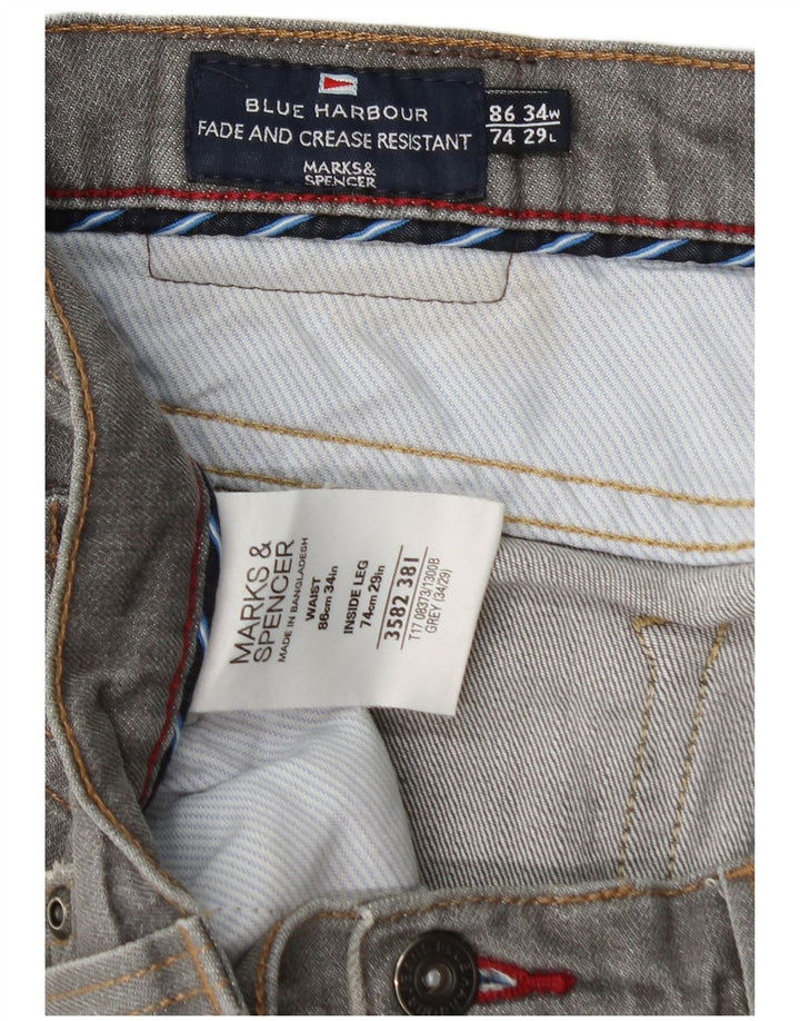 Marks & Spencer Herren Blue Harbor Straight Jeans W34 L29 Graue Baumwolle
