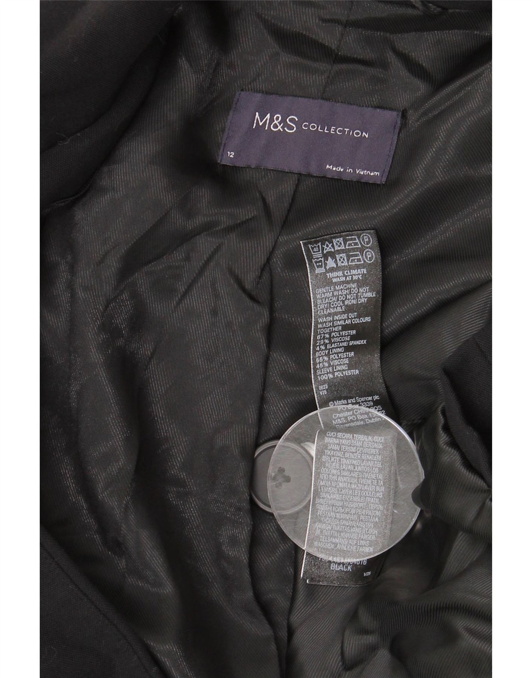MARKS & SPENCER Damen Zweireiher-Blazerjacke UK 12 Mittelschwarz