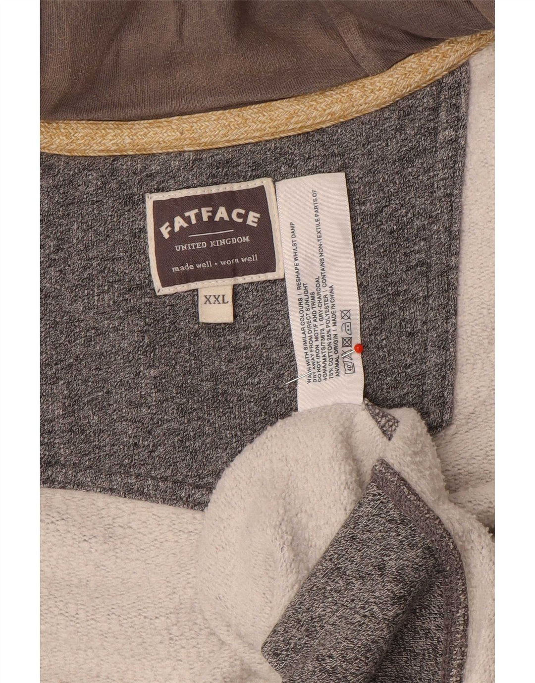 Fat Face Herren-Kapuzenpullover mit Reißverschluss, 2XL, graue Baumwolle