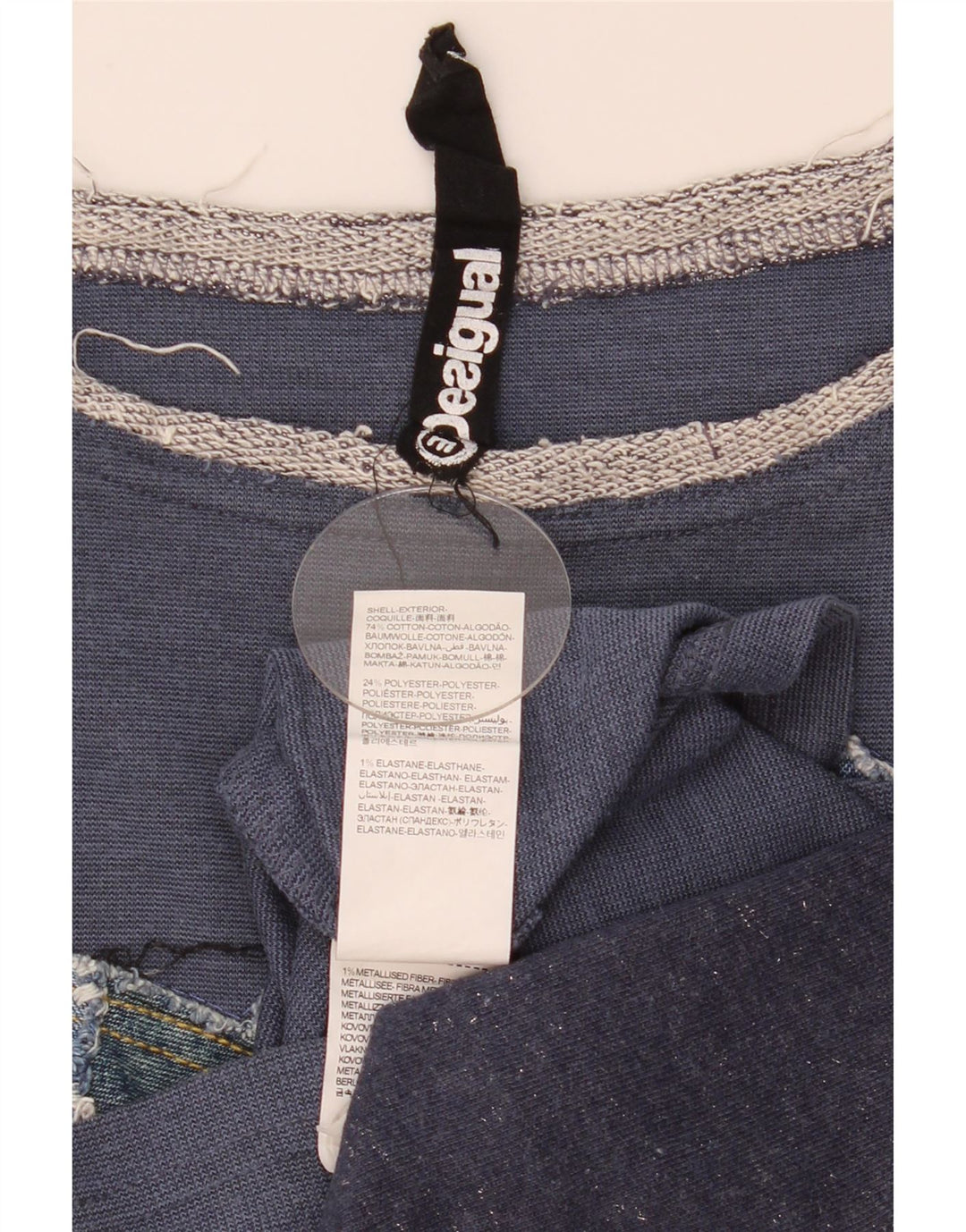 Desigual Womens Graphic Top 3/4 Ärmel UK 14 Medium Marineblau Patchwork