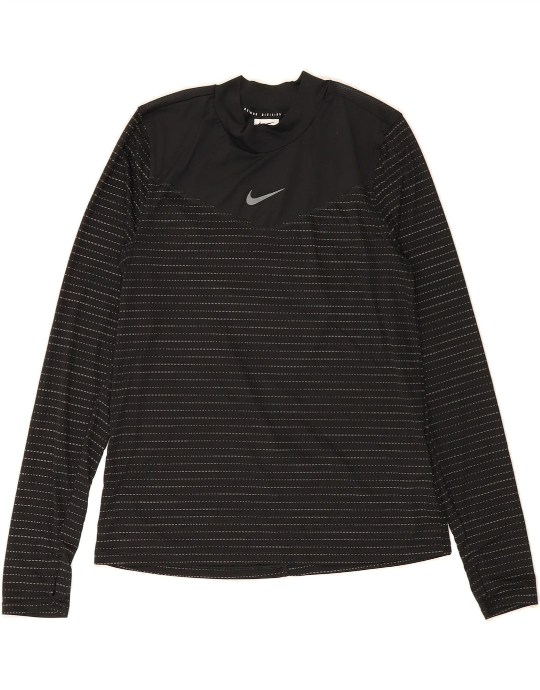 NIKE Womens Dri Fit Top Long Sleeve UK 10 Small Black Striped Polyester Vintage Nike and Second-Hand Nike from Messina Hembry 