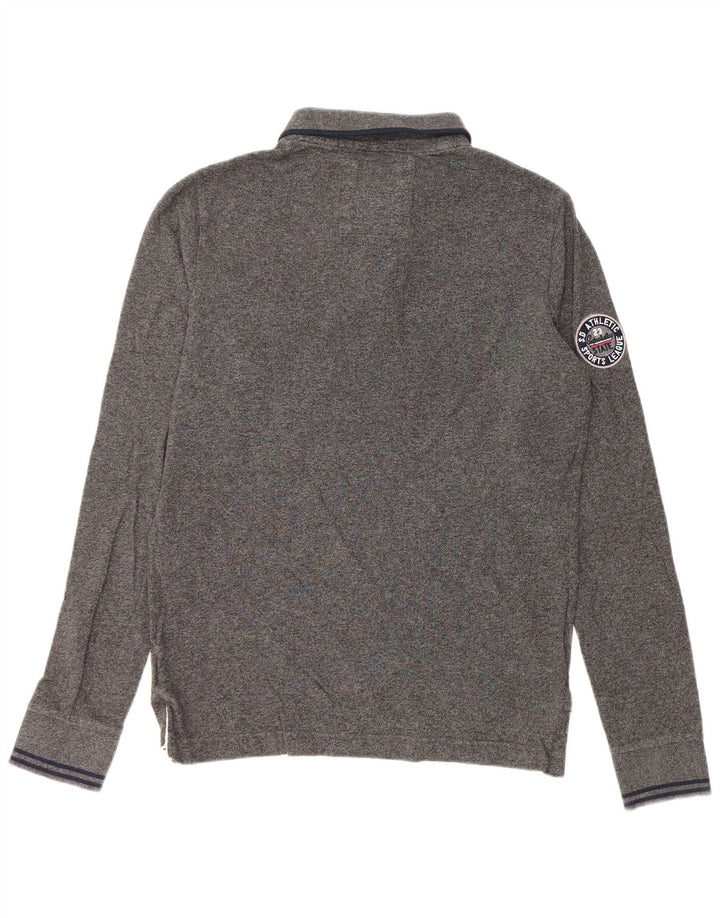 Superdry Herren Classic Graphic Langarm-Poloshirt aus mittelgrauer Baumwolle