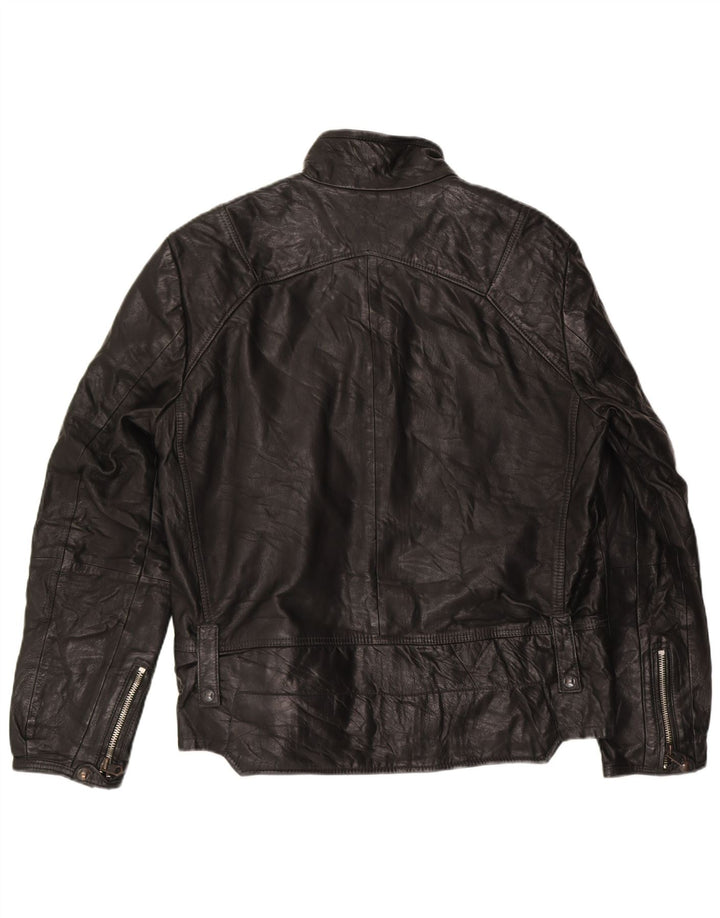G-STAR Mens Leather Jacket UK 46 3XL Black Leather