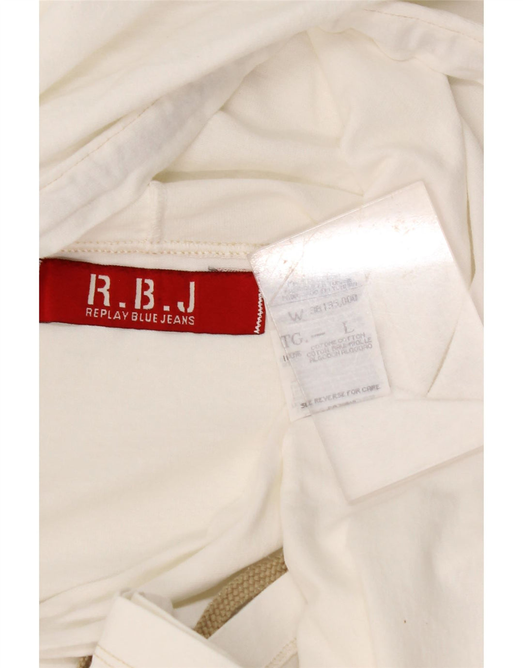 REPLAY Damen-Oberteil mit Kapuze und Grafik, langärmlig, UK 14, Größe L, weiße Baumwolle