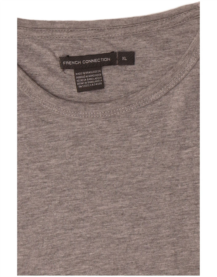 French Connection Herren-T-Shirt-Oberteil XL aus grau gefleckter Baumwolle