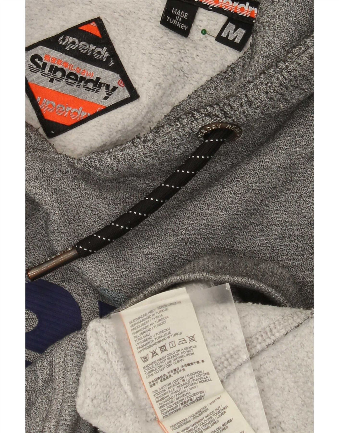 Superdry Herren-Pullover mit grafischem Kapuzenpullover, mittelgrau gesprenkelte Baumwolle