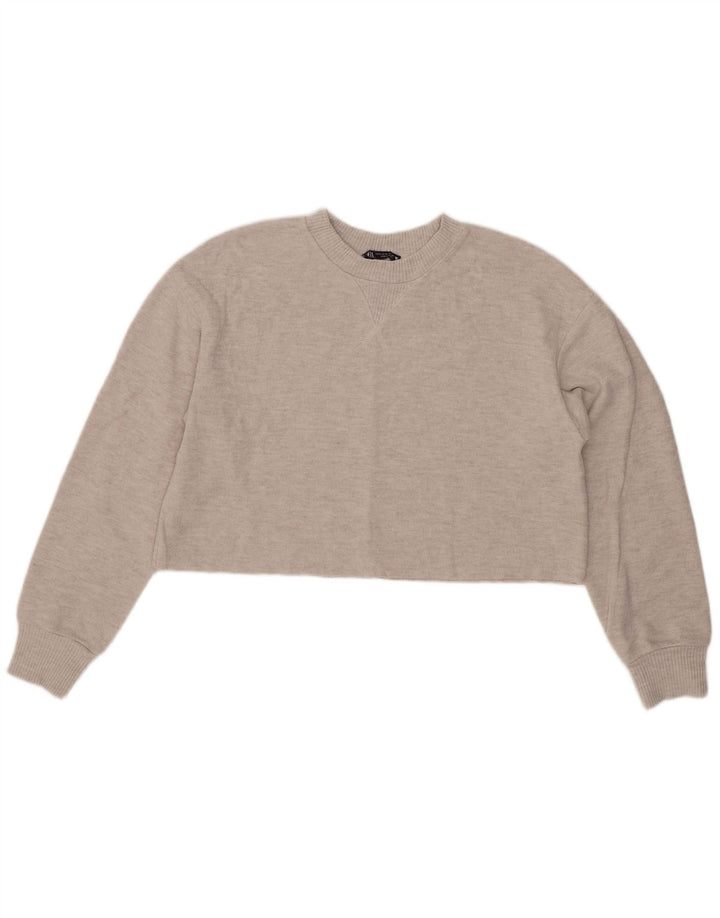Zara Damen Crop Bluse Top UK 14 Mittelgraues Polyester