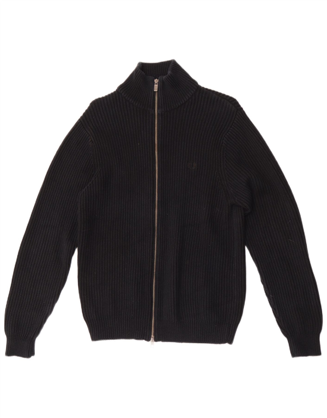 Fred Perry Herren-Cardigan-Pullover aus mittelschwarzer Baumwolle