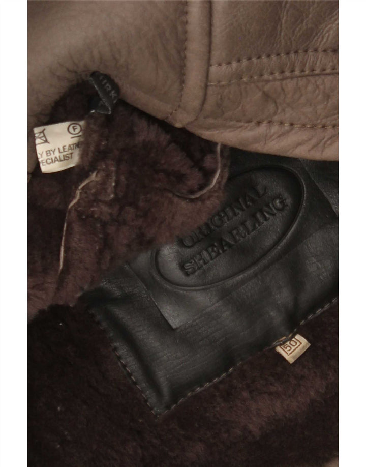 Vintage Herren zweireihige Lammfelljacke IT 50 großes braunes Leder