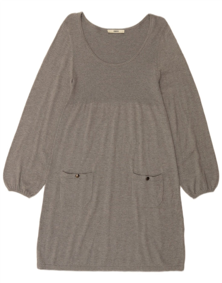Oasis Damen Pulloverkleid UK 14 Große graue Baumwolle