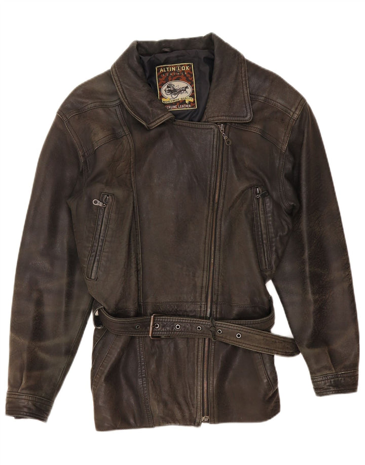 Vintage Damen Leder übergroße Bikerjacke UK 10 Kleines braunes Leder
