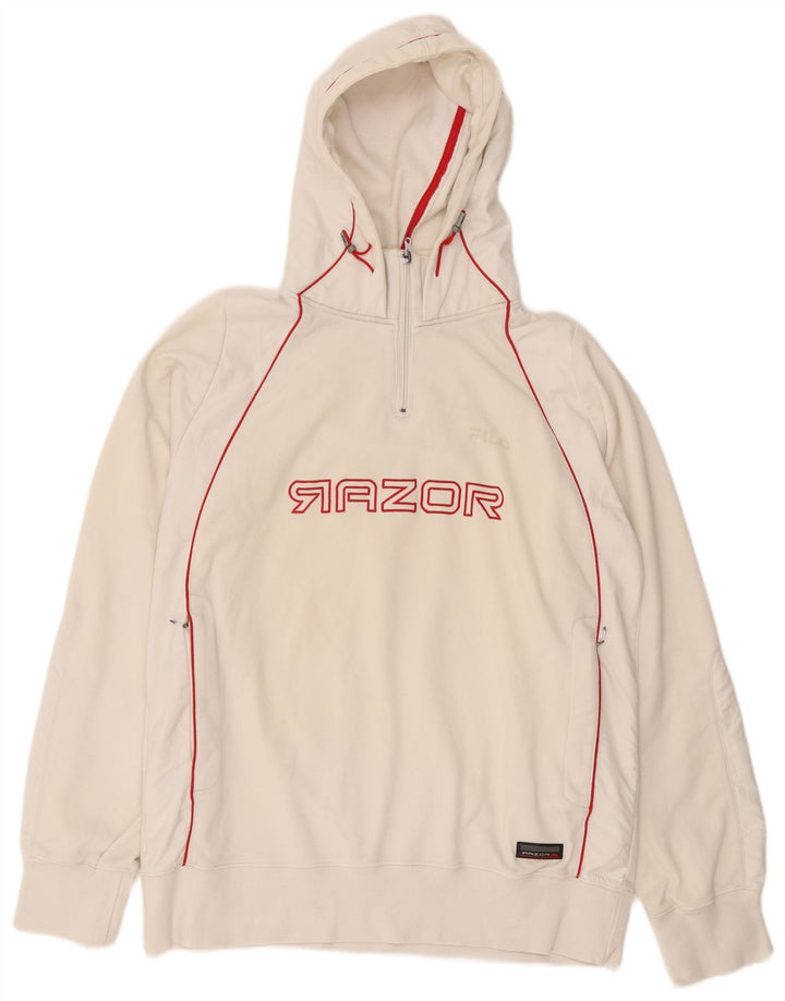 Fila Herren Kapuzenpullover mit grafischem Reißverschluss und Reißverschluss, Mittelweiß