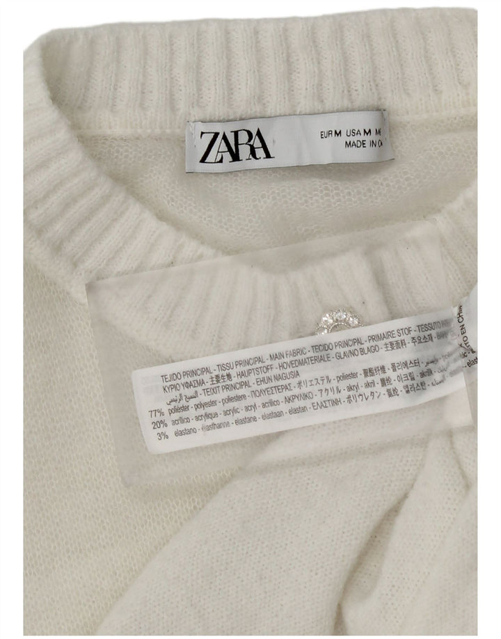 Zara Damen Crop Cardigan Pullover UK 12 Mittelweißes Polyester