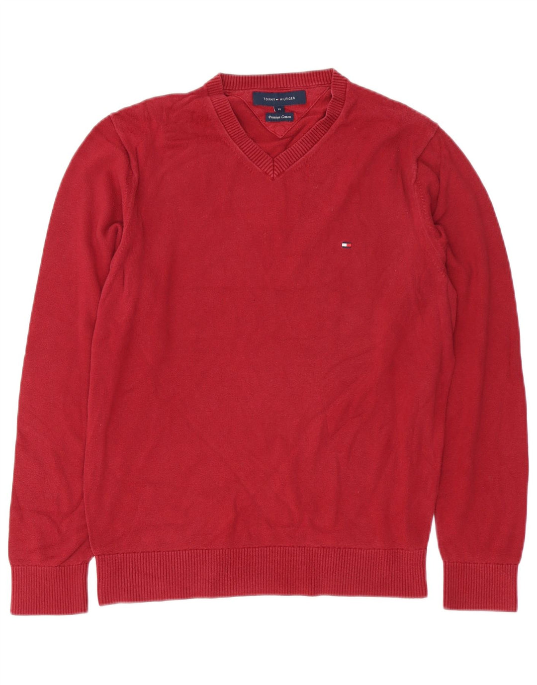 TOMMY HILFIGER Herren-Pullover mit V-Ausschnitt aus mittelroter Baumwolle
