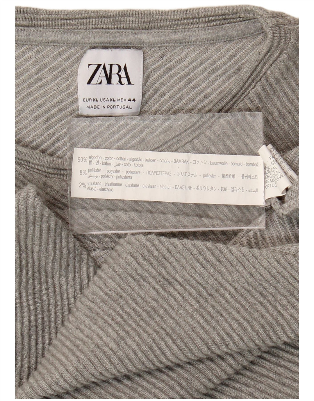 Zara Damen Top Langarm UK 18 XL Grau Baumwolle