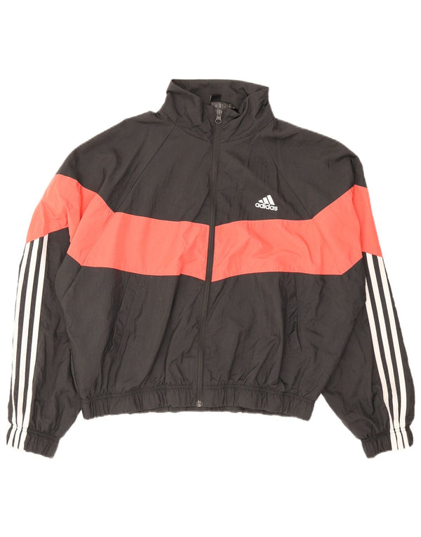Adidas Damen-Trainingsanzug-Topjacke UK 12/14 Mittelschwarzes Colourblock-Nylon
