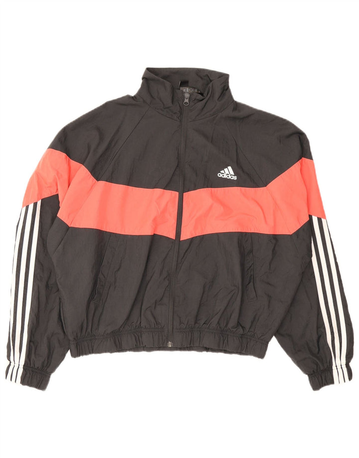 Adidas Damen-Trainingsanzug-Topjacke UK 12/14 Mittelschwarzes Colourblock-Nylon